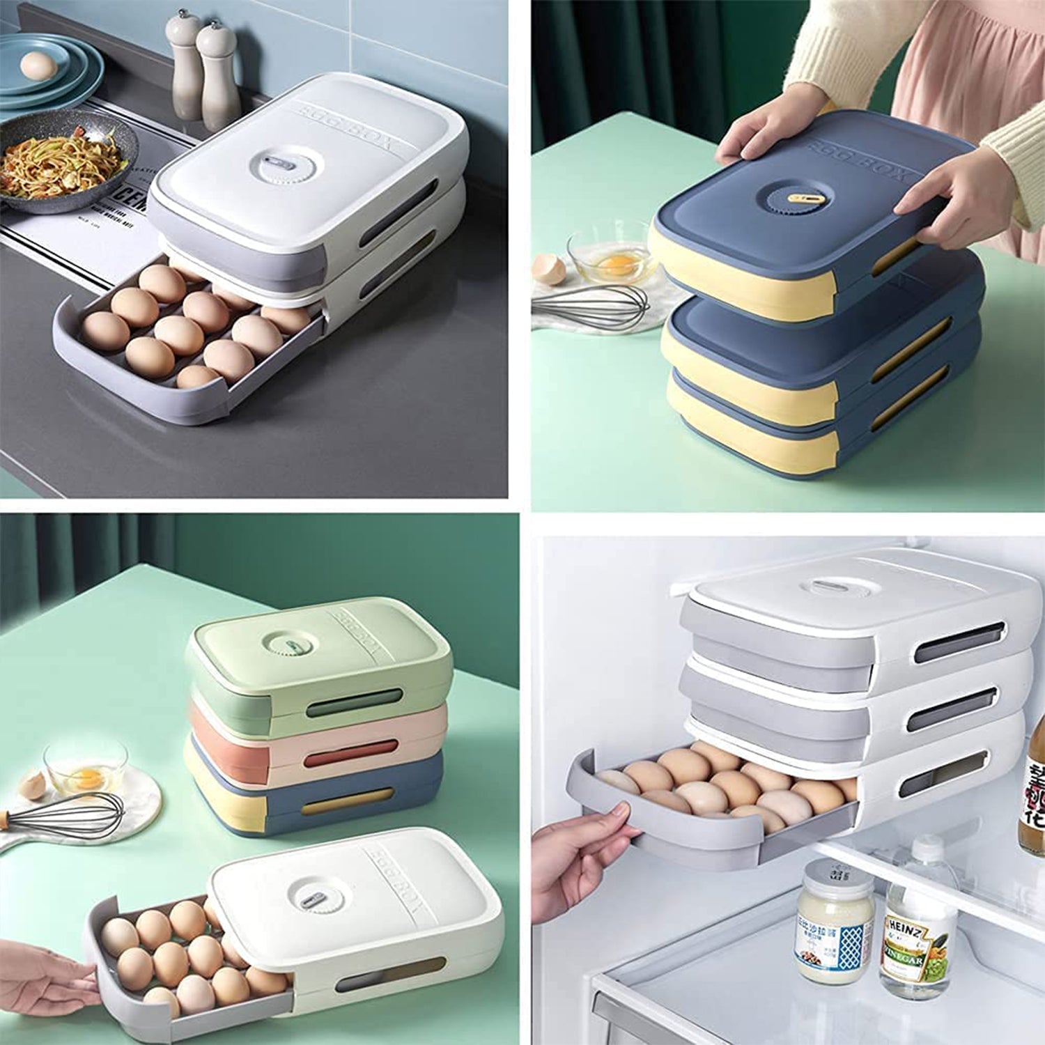 Egg Storage Box Plastic Egg Drawer - Fridge Egg Organizer