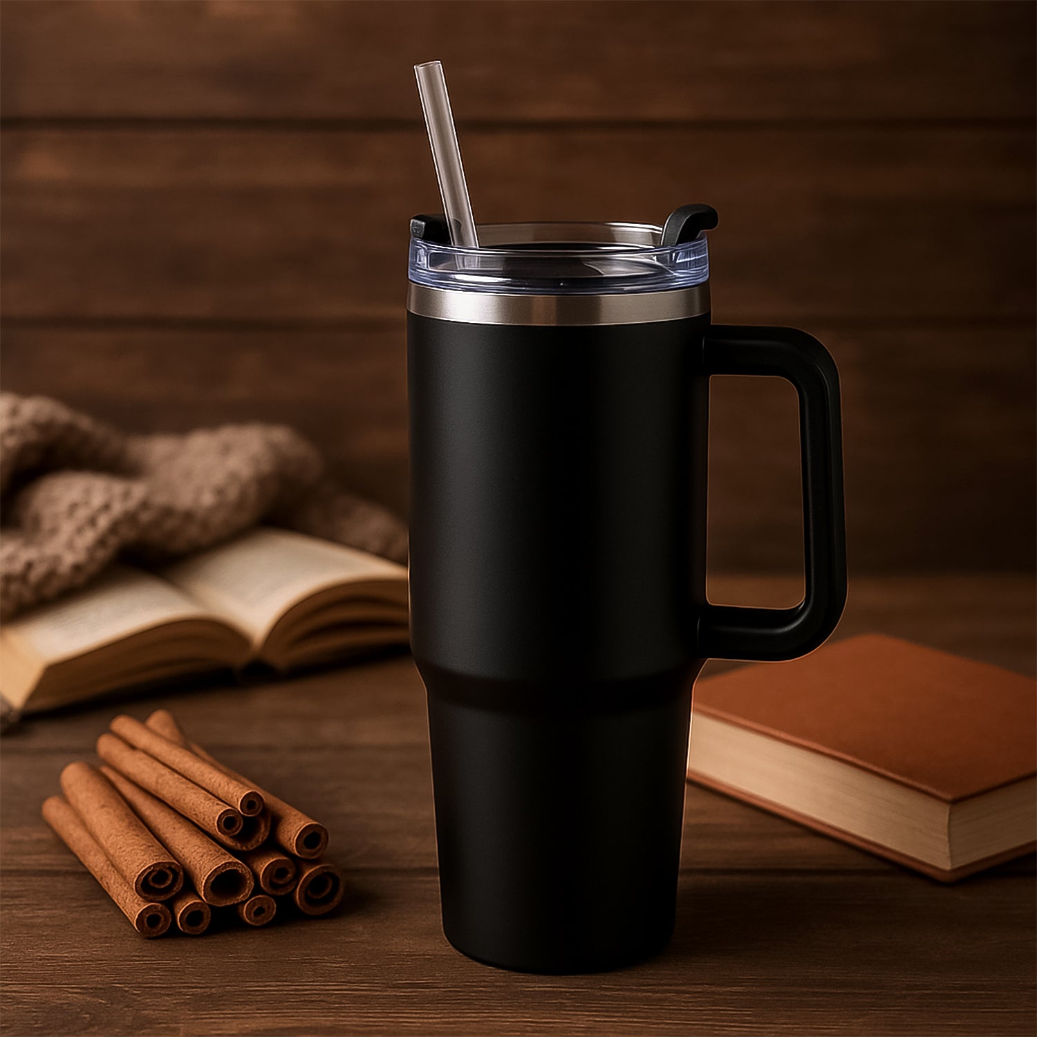 Stainless Steel Vacuum Insulated Travel Mug With Straw And Handle (1200ml  1 Pc)