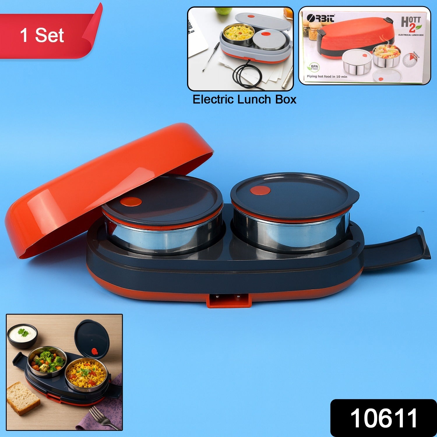 Electric Lunch Box With Dual Stainless Steel Containers Set