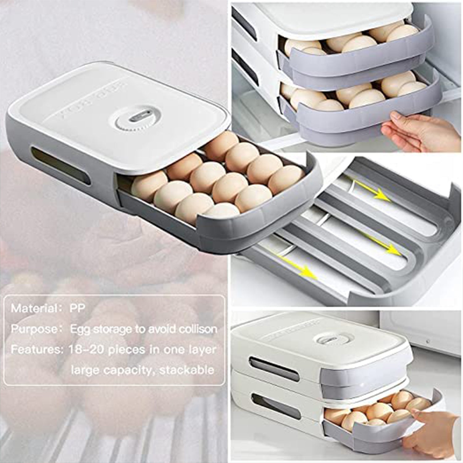 Egg Storage Box Plastic Egg Drawer - Fridge Egg Organizer
