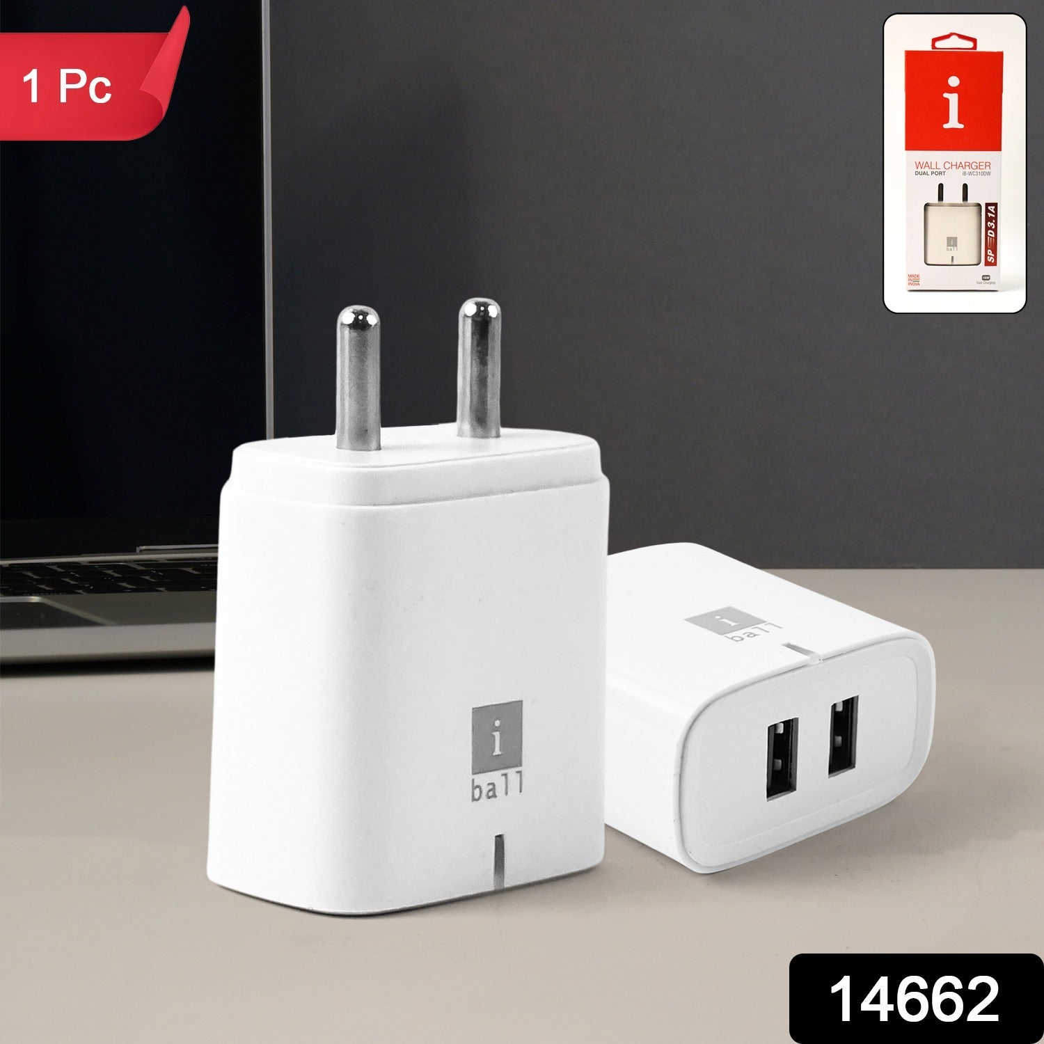 Iball Dual Usb Charger 5v3.1a  High-speed Dual Port Fast Charging Adapte