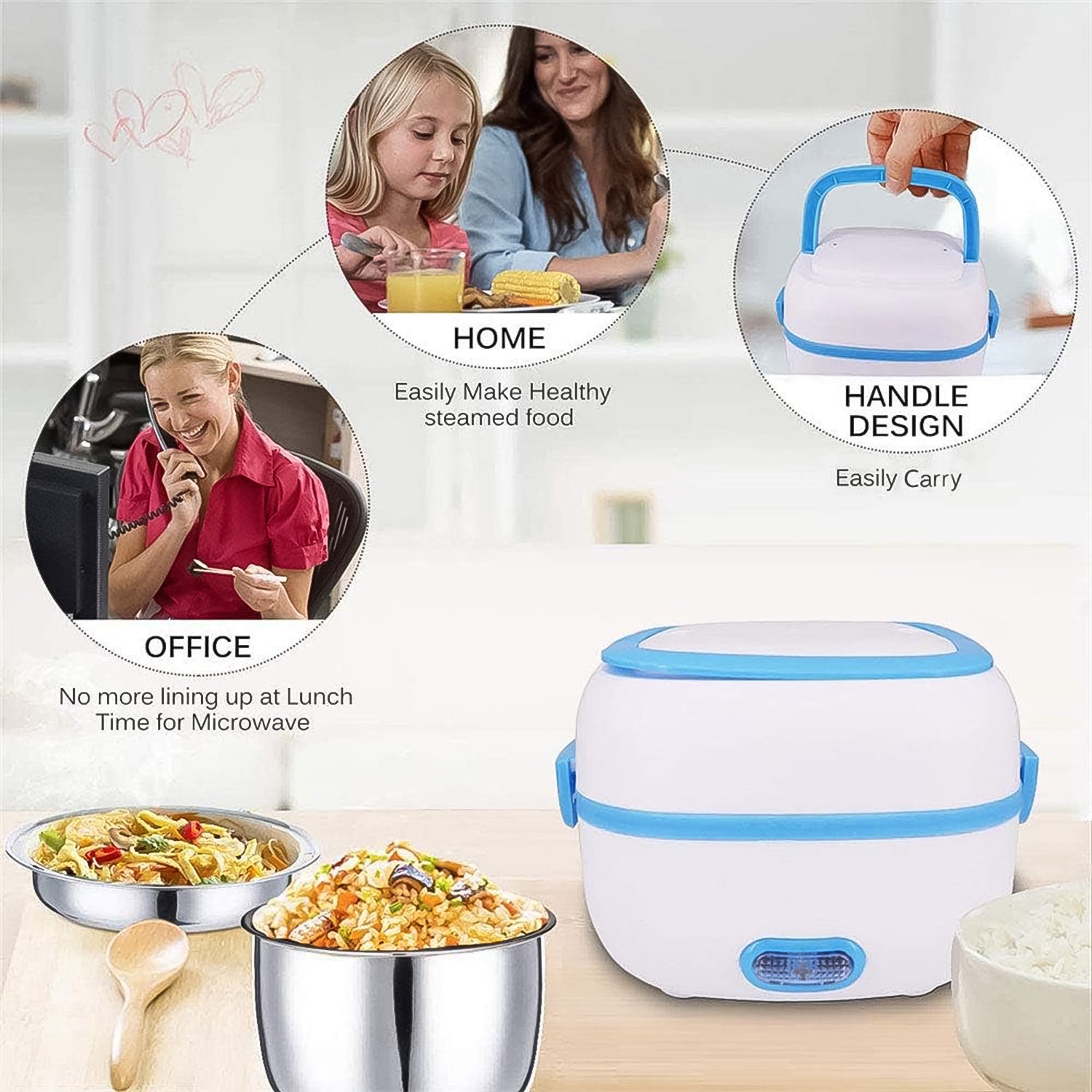 Electric Lunch Box 3 In 1 Food Heater & steamer
