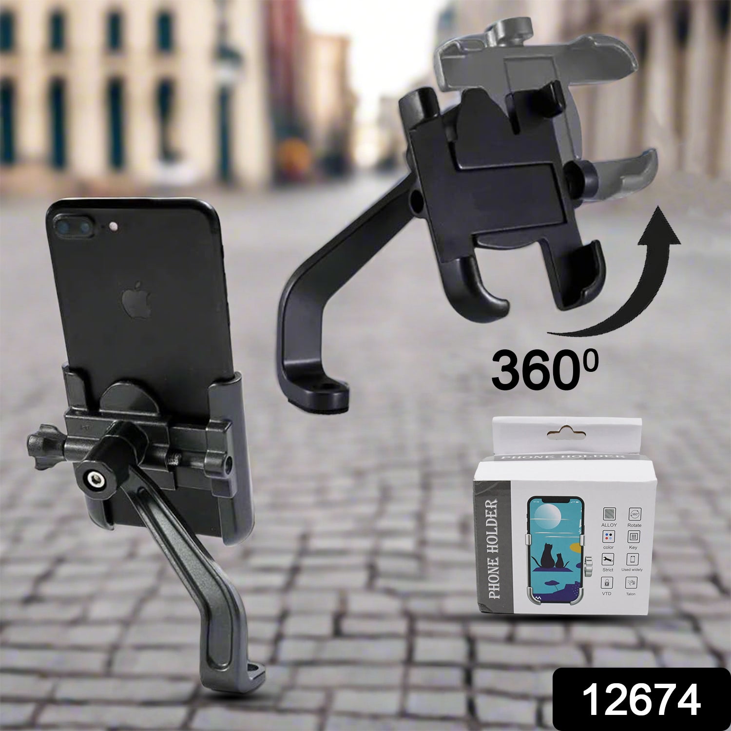 Bike - Scooty 360 Degree Rotating Mobile Holder Stand Full Metal Body