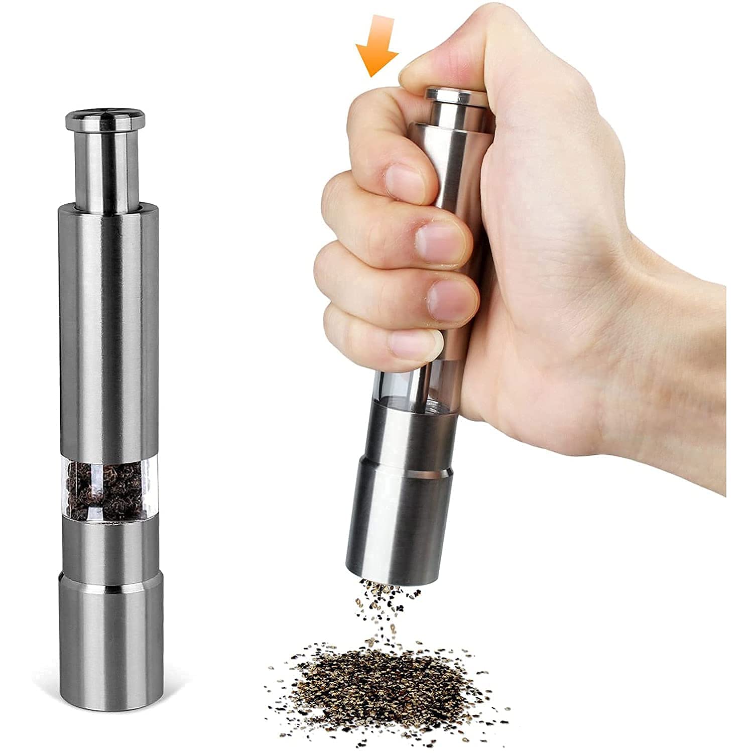 Stainless Steel Thumb Presser Salt And Pepper Grinder