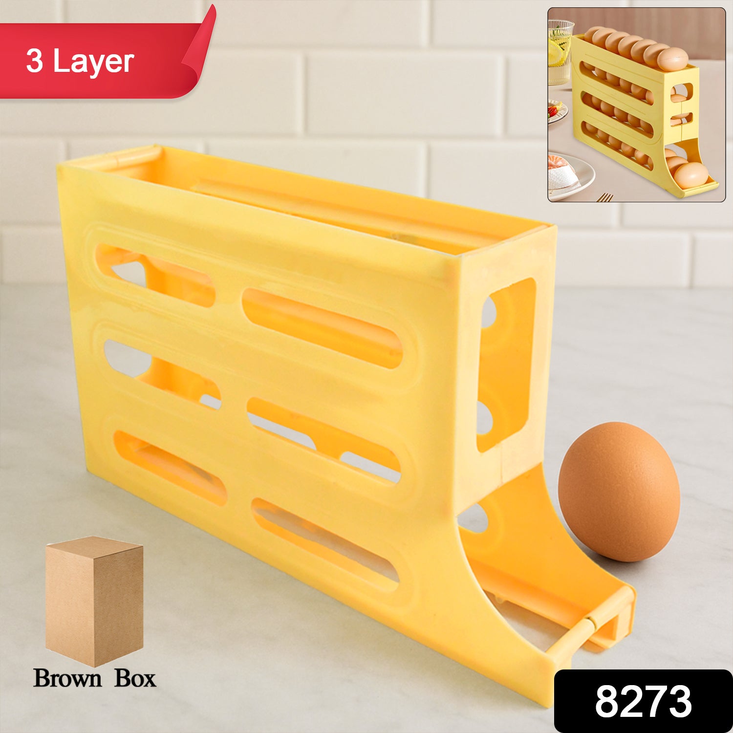 3-layer Rolling Egg Storage Rack Dispenser