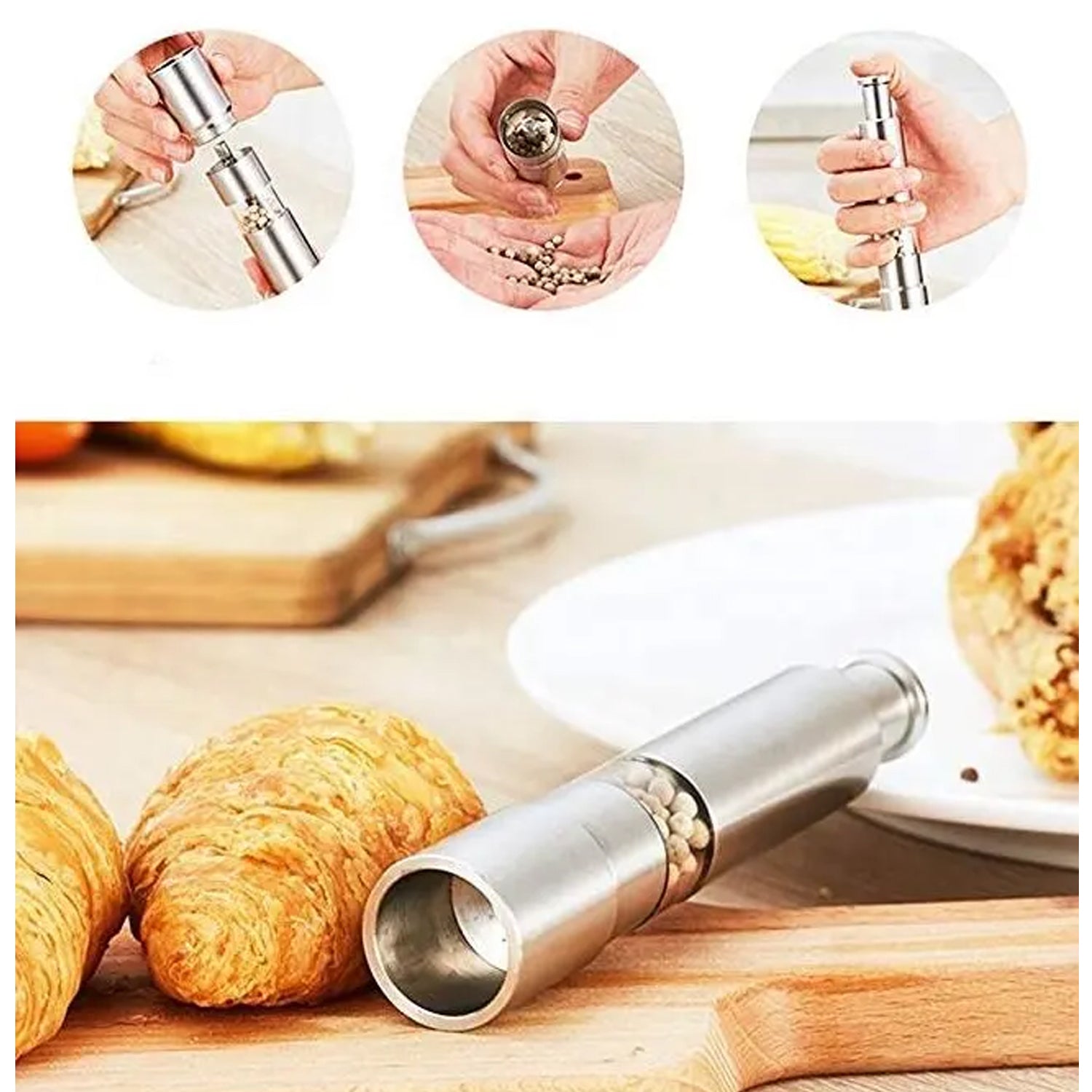 Stainless Steel Thumb Presser Salt And Pepper Grinder