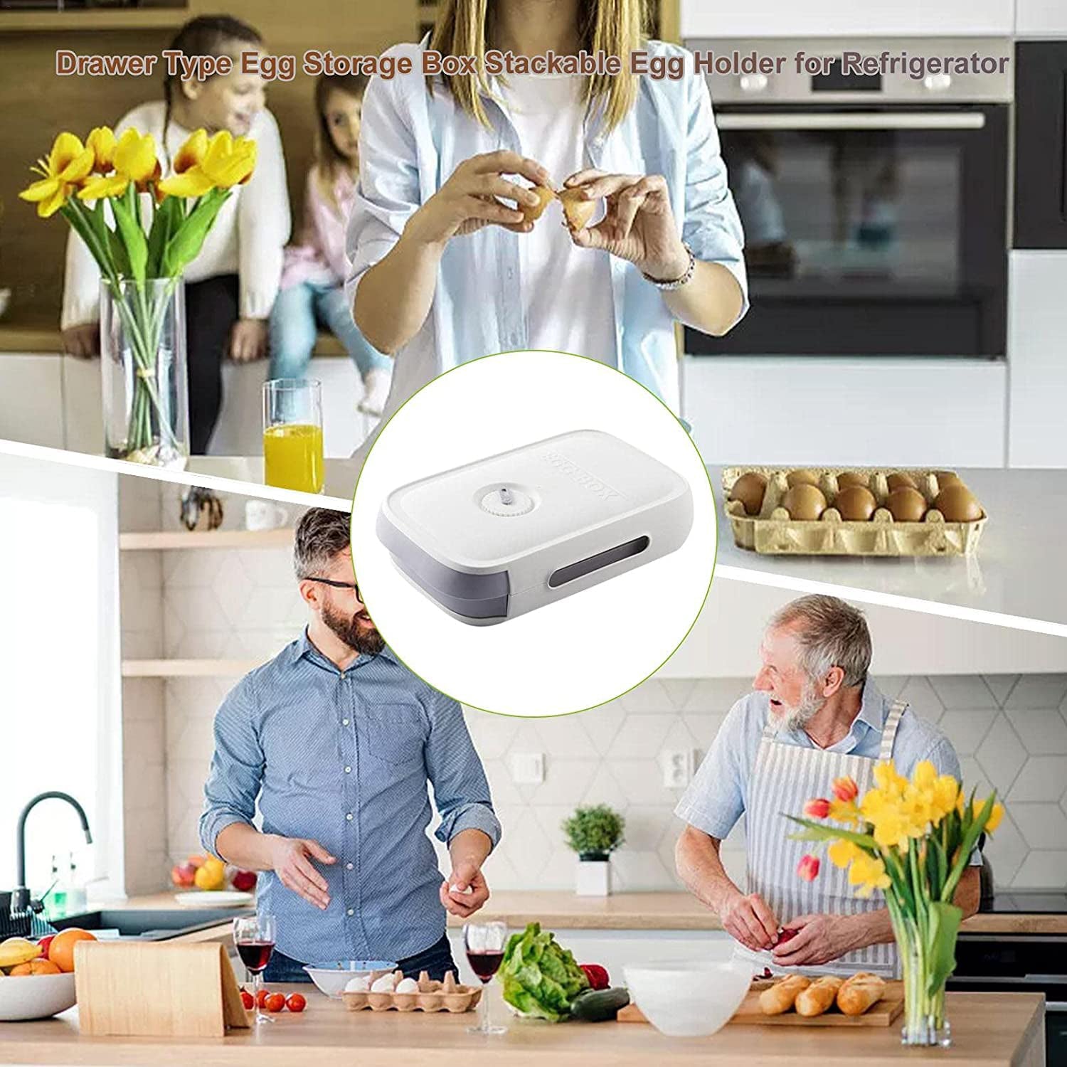 Egg Storage Box Plastic Egg Drawer - Fridge Egg Organizer