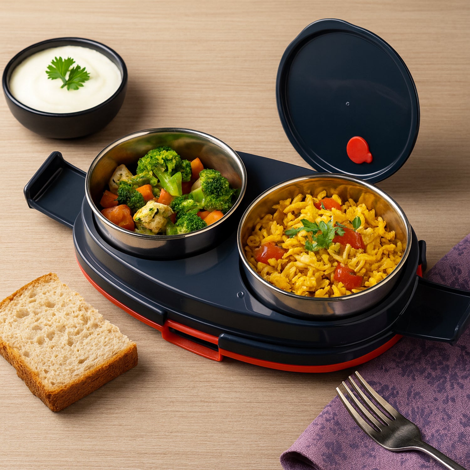 Electric Lunch Box With Dual Stainless Steel Containers Set