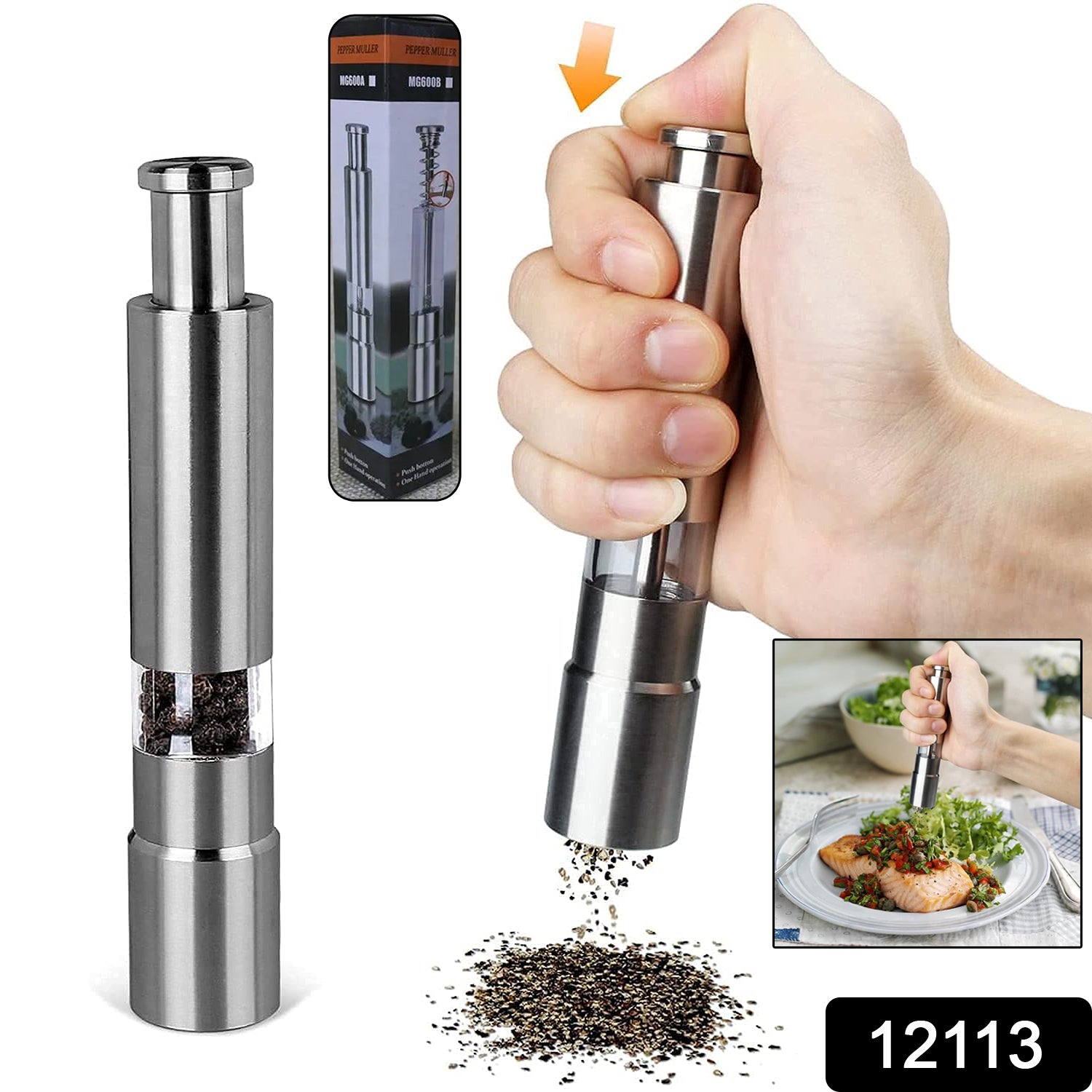 Stainless Steel Thumb Presser Salt And Pepper Grinder