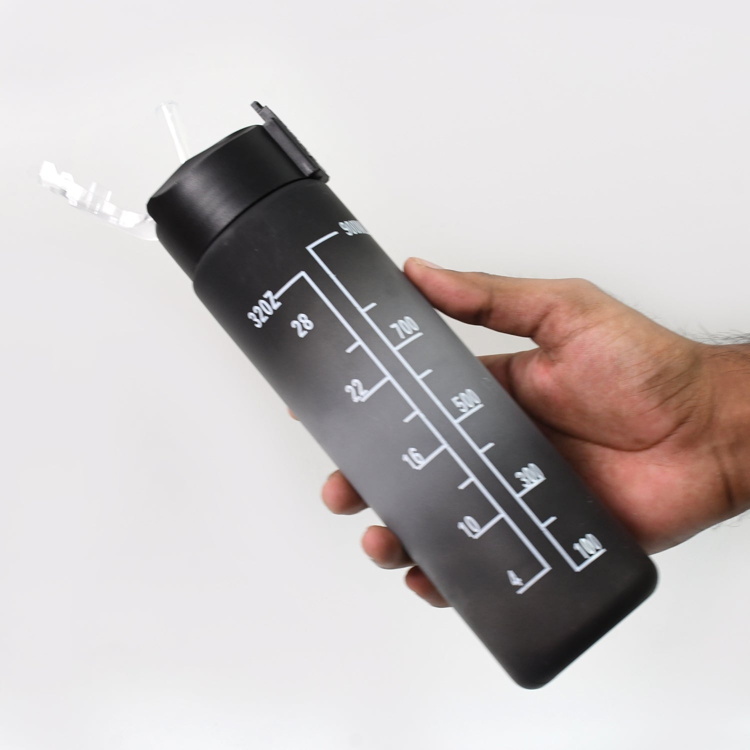 Water Bottle With Straw - Plastic Black (900 Ml)