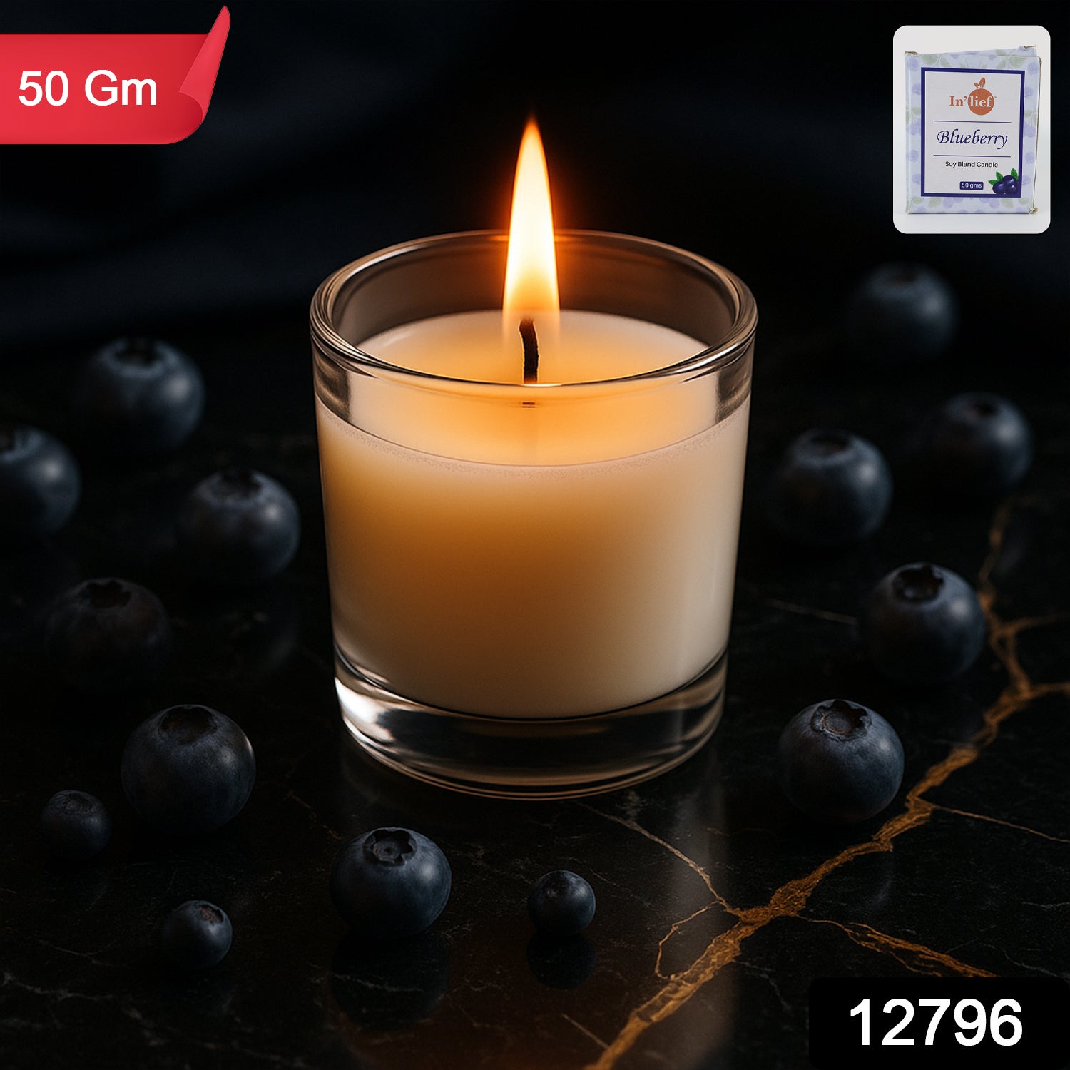 Inlief  Blueberry Soy-blend Votive Candle Glass