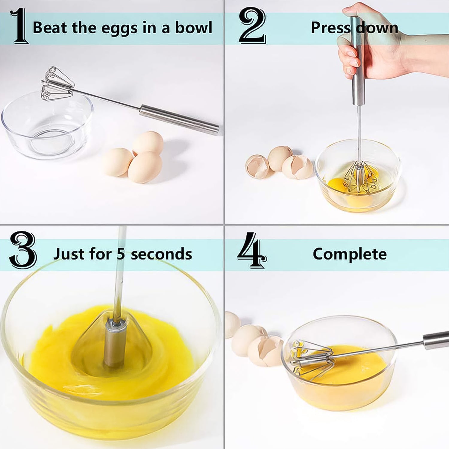 Hand Push Mixer Egg Whisk Stainless Steel Blender