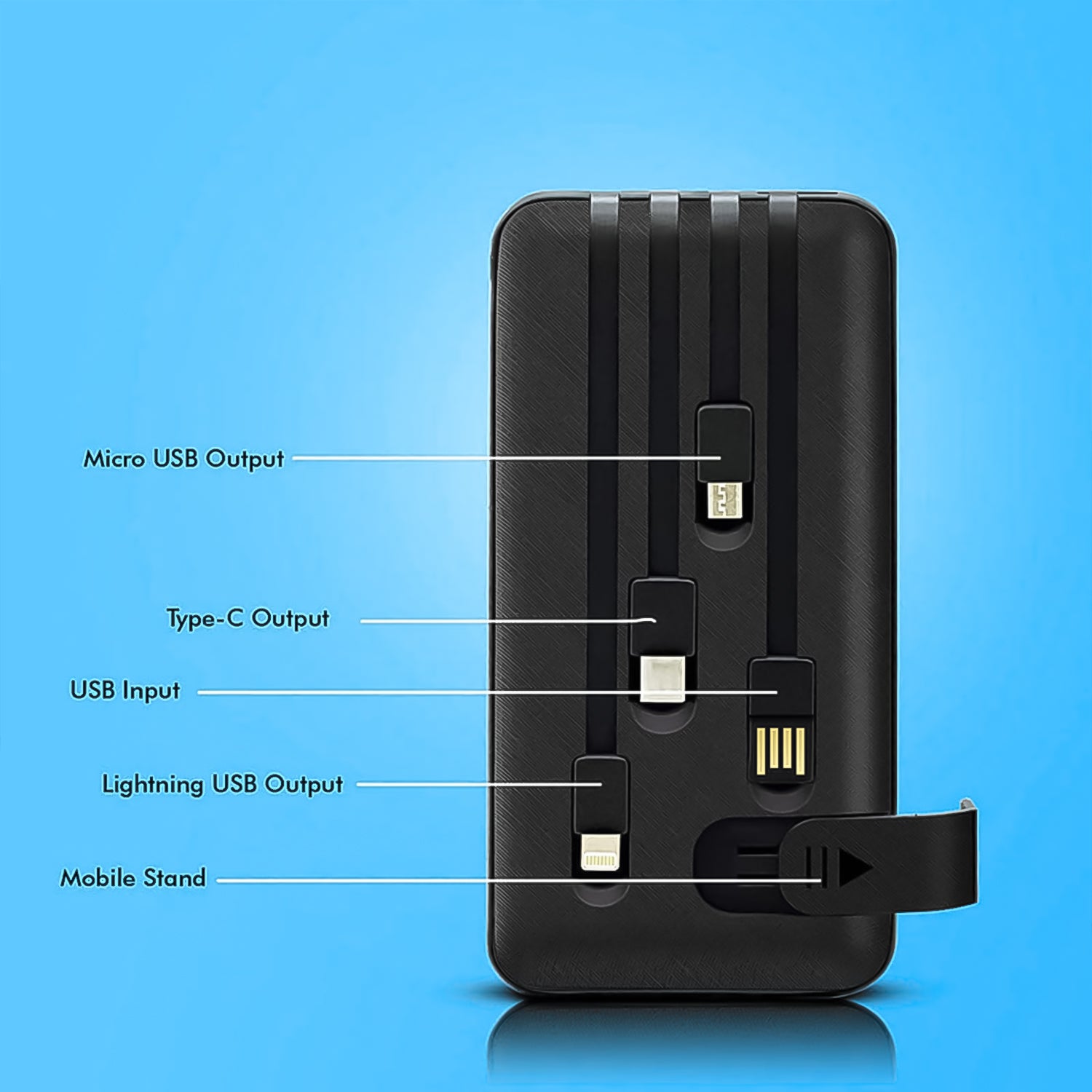 10000mah 12w Fast Charging Power Bank With Built 4 In 1 Usb