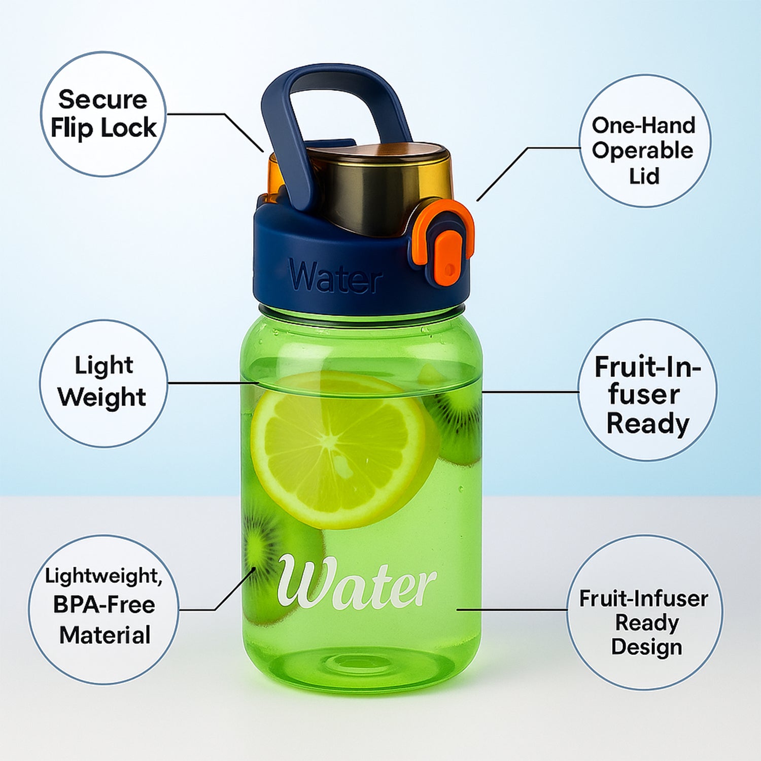 Green Leak-proof Portable Fruit Infuser Water Bottle