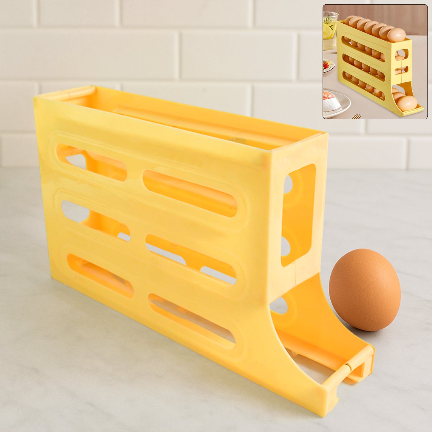 3-layer Rolling Egg Storage Rack Dispenser