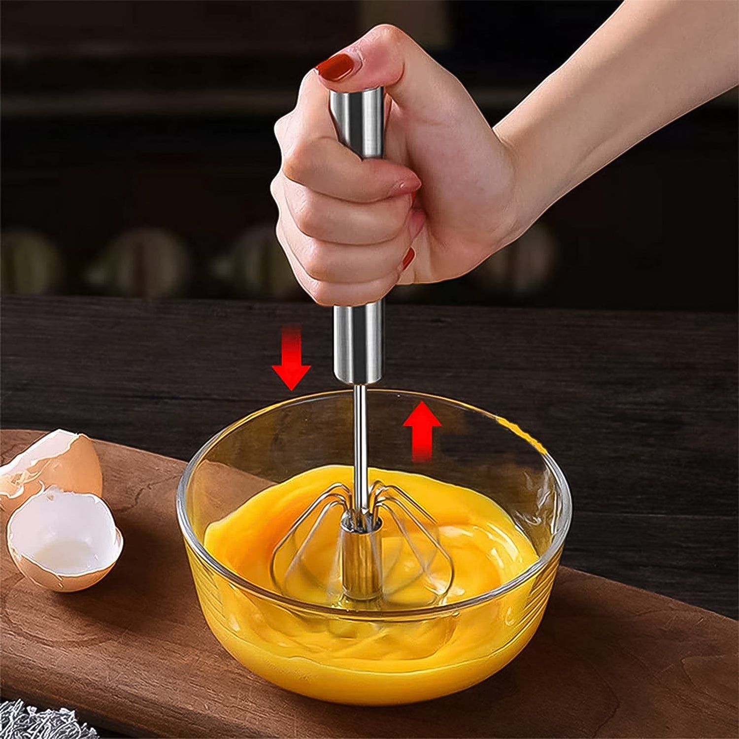 Hand Push Mixer Egg Whisk Stainless Steel Blender