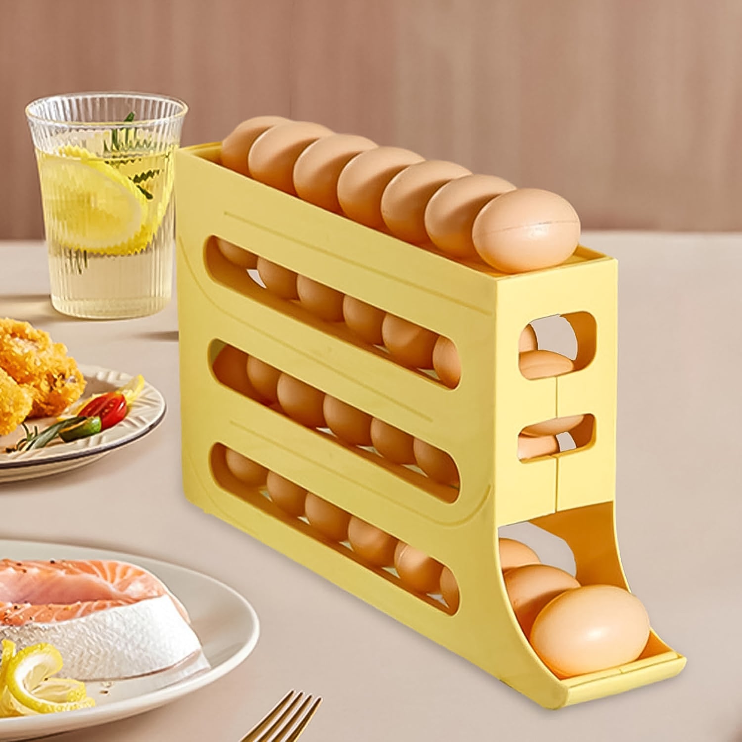 3-layer Rolling Egg Storage Rack Dispenser
