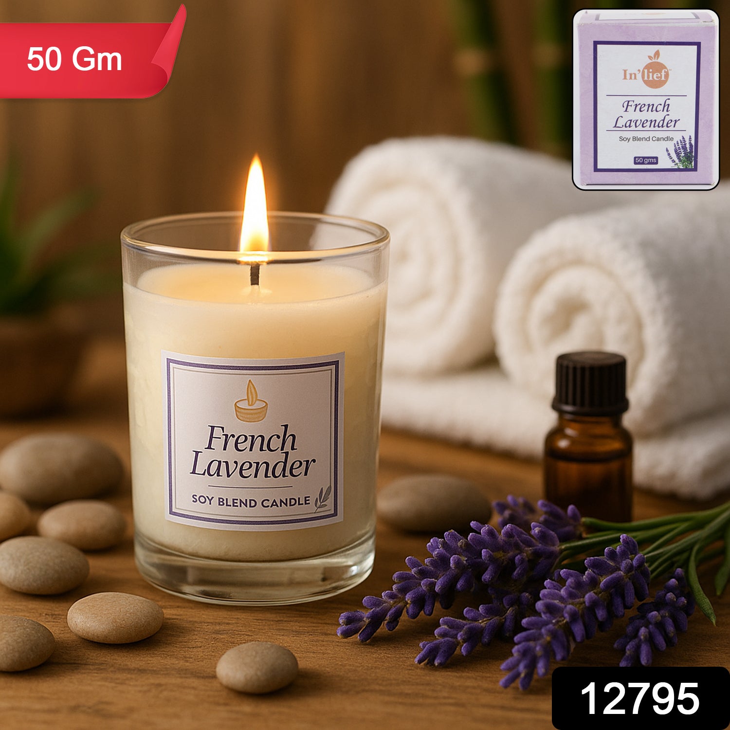 Inlief French Lavender Soy Blend Scented Candle In Glass Jar